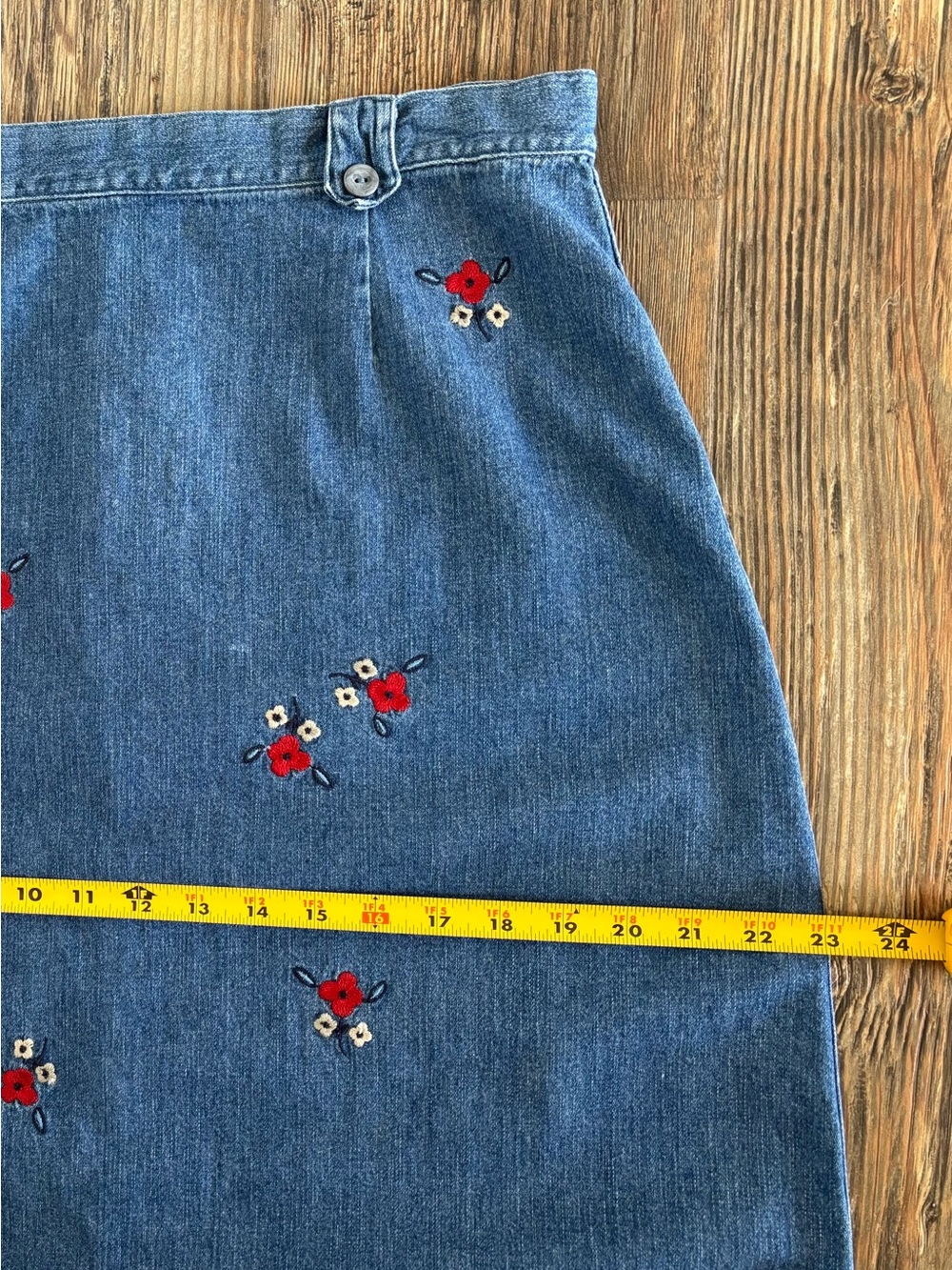 Vtg Christopher & Banks Floral Embroidered Blue Denim Maxi Jean Skirt Womens 14 - Picture 5 of 10